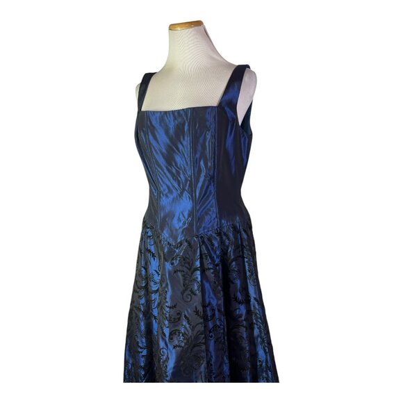 Vintage Ever Beauty Size 14 Blue Taffeta Gown V-Waist Felted Brocade - Picture 14 of 16